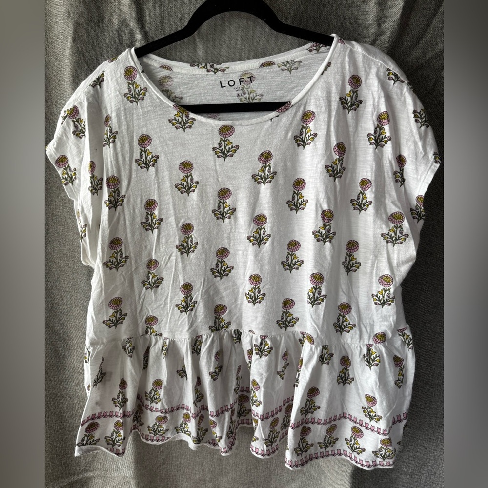 LOFT White Floral Print Women's Top